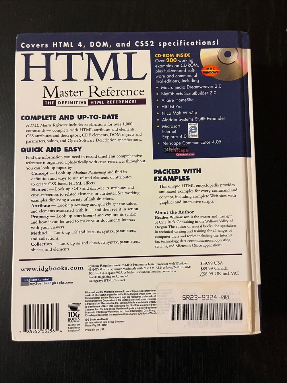 (Original $59.99) IDG Books HTML Master Reference Paperback Book CD 1999 ISBN 07